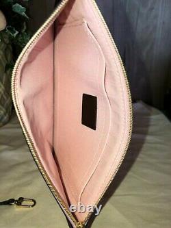 BRAND NEW! Louis Vuitton Neverfull MM Pouch Wristlet Damier Ebene Pink Pochette