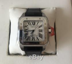 Brand New Cartier Santos Mens Large Watch With Black Leather Band R//$6850