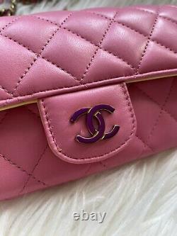 Brand New Chanel 21P Mini Flap With Chain Bag Pink With Rainbow PINK Hardware