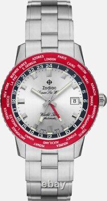 Brand New Limited Edition Zodiac Super Sea Wolf World Time GMT Red ZO9410 Watch