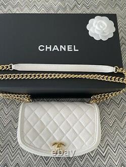 CHANEL white quilted calfskin small underline flap bag BRAND NEW full set (2019)