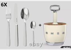 SMEG Brand New Cutlery Set 6x4 With Cutlery Caddy Cream Color Limited Edition