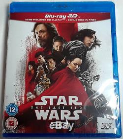 STAR WARS THE LAST JEDI Brand New 3D (and 2D) BLU-RAY 3-Disc Set Episode VIII 8