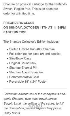 Édition collector de Shantae Nintendo Switch Limited Run Games #083 NEUVE